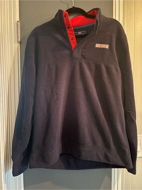 Vineyard Vines Navy Half-Zip Fleece with Red Placket
